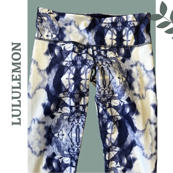Lululemon Wunder Under Leggings Ink Blot Blue White Cropped Size 6 - Picture 3 of 6